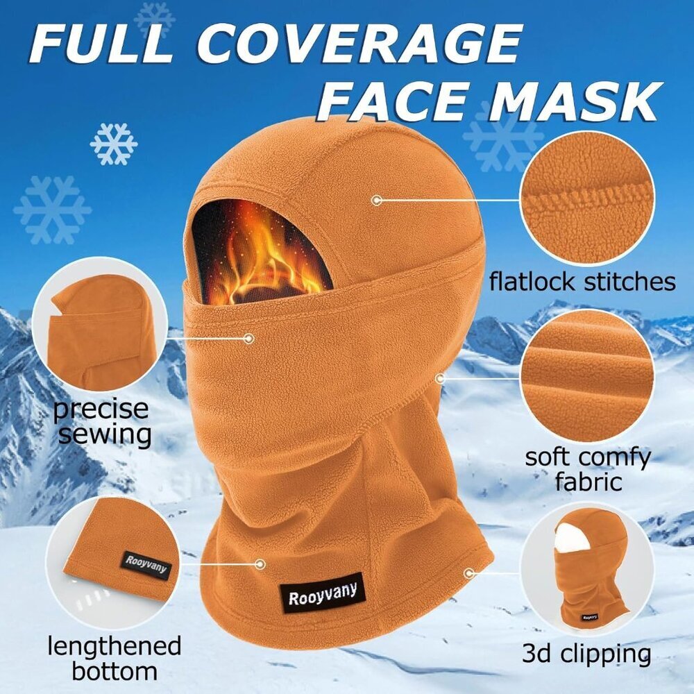 Women's Orange Balaclava Ski Mask Warm Windproof Lightweight Winter Face Mask - Picture 3 of 7